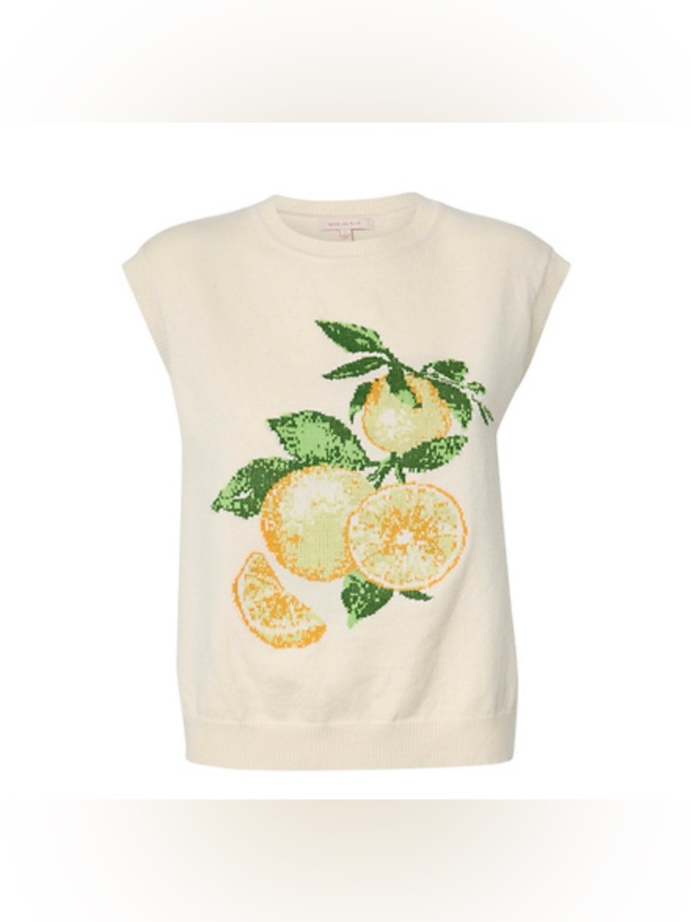 Olivia Grey Lemon print, top knit sz L cream - Picture 2 of 9